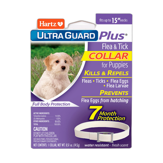 Hartz UltraGuard Plus Flea & Tick Collar for Dogs and Puppies, 7 Month Flea and Tick Prevention and Protection Per Collar, White, up to 15 Inch Neck
