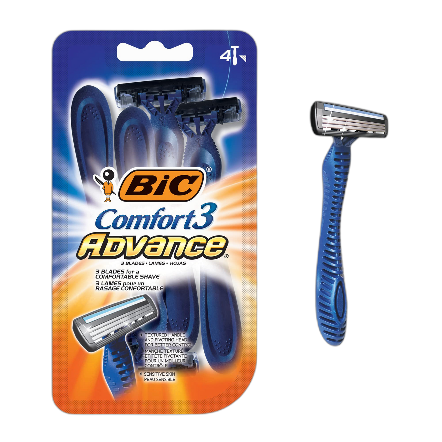 BIC Comfort 3 Advance Disposable Razors for Men, For an Ultra-Soothing and Close Shave, 4 Count (Pack of 6)