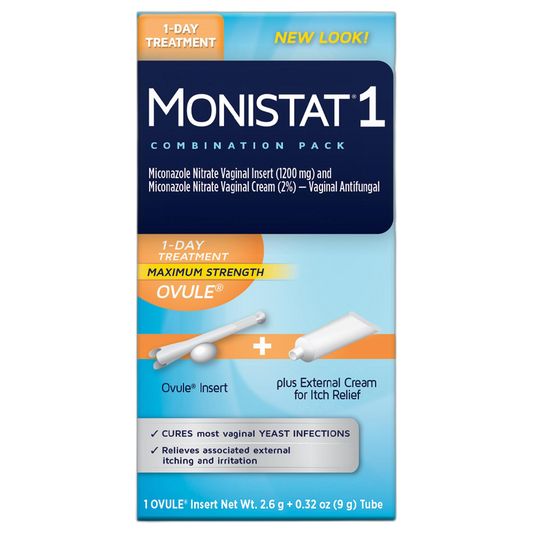 Monistat 1 Day Yeast Infection Treatment for Women, 1 Miconazole Ovule Insert & External Monistat Anti-Itch Cream Bundle