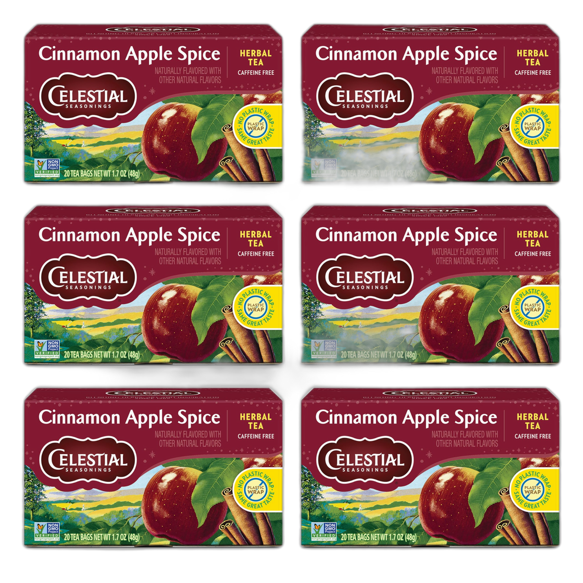 Celestial Seasonings Cinnamon Apple Spice Herbal Tea, Caffeine Free, 20 Tea Bags Box (Pack of 6)