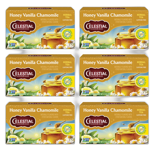 Celestial Seasonings Chamomile Tea Bags - Honey Vanilla Herbal Tea, Caffeine Free, 20 Bags Per Box (Pack of 6)