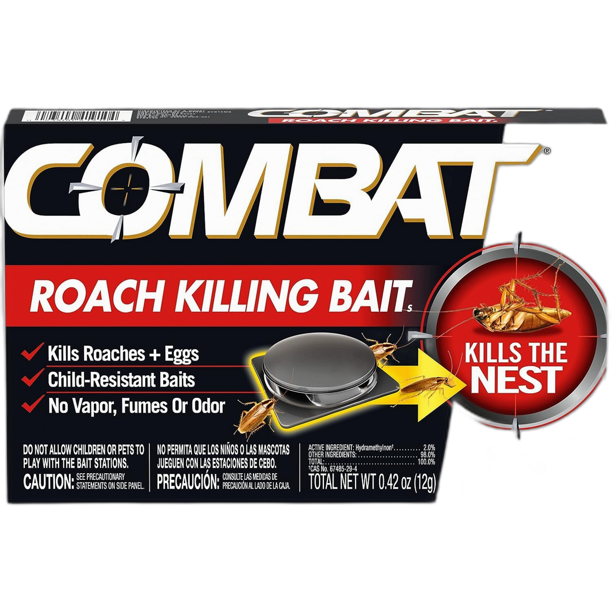Combat Roach Killing Bait Stations for Small Roaches, Kills Roaches and Eggs, 12 Count