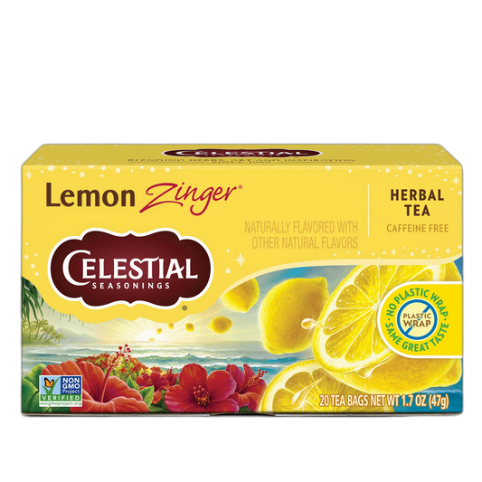 Celestial Seasonings Lemon Zinger Herbal Tea, Caffeine Free, 20 Tea Bags Box