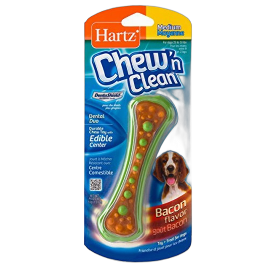 HARTZ Chew 'n Clean Dental Duo Bacon Flavored Dog Chew Toy - 1 Count(Pack of 1),Medium