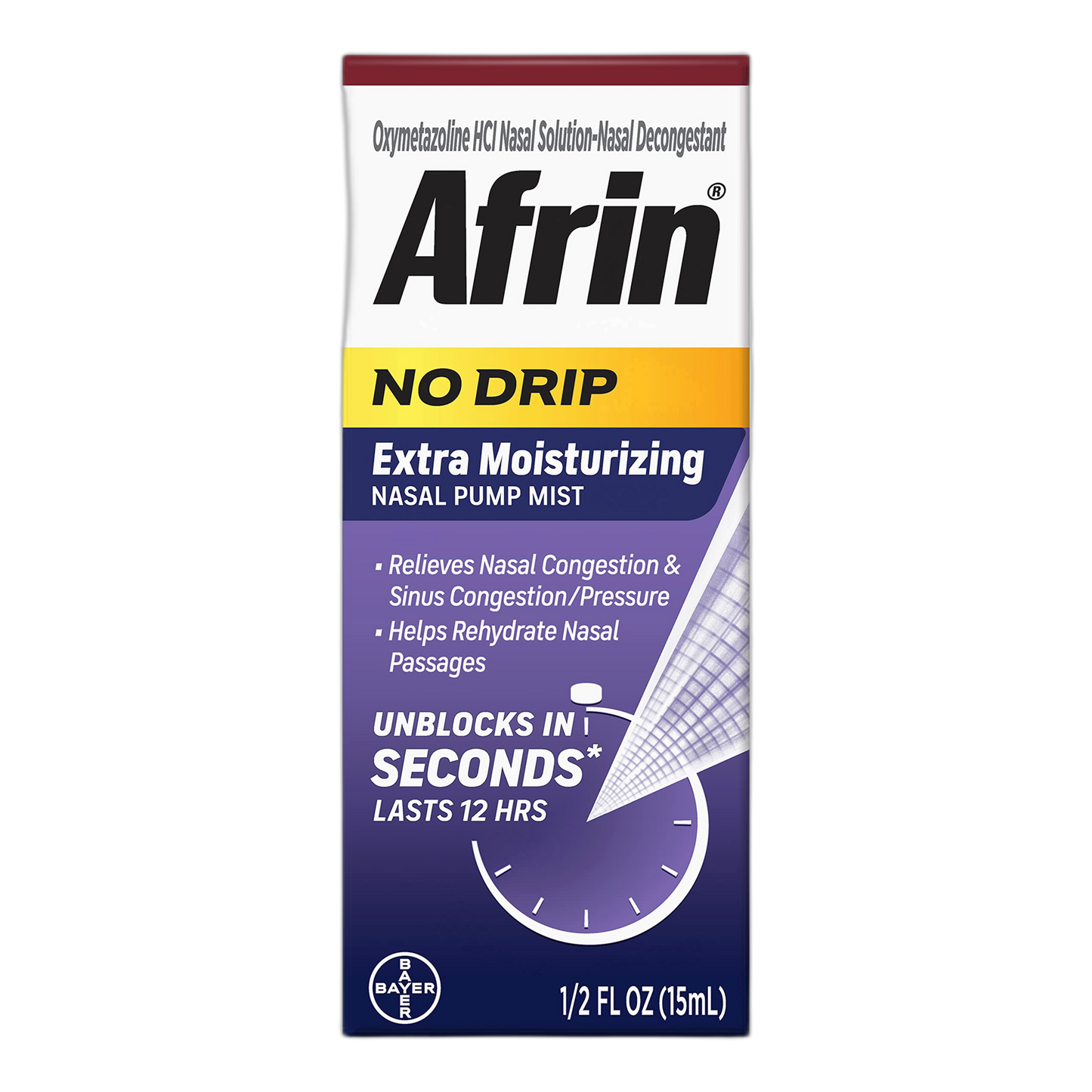 Afrin No Drip Extra Moisturizing 12 Hour Nasal Congestion Relief Pump Mist, Sinus Spray Decongestant - 15 mL