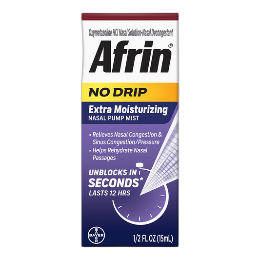 Afrin No Drip Extra Moisturizing 12 Hour Nasal Congestion Relief Pump Mist, Sinus Spray Decongestant - 15 mL