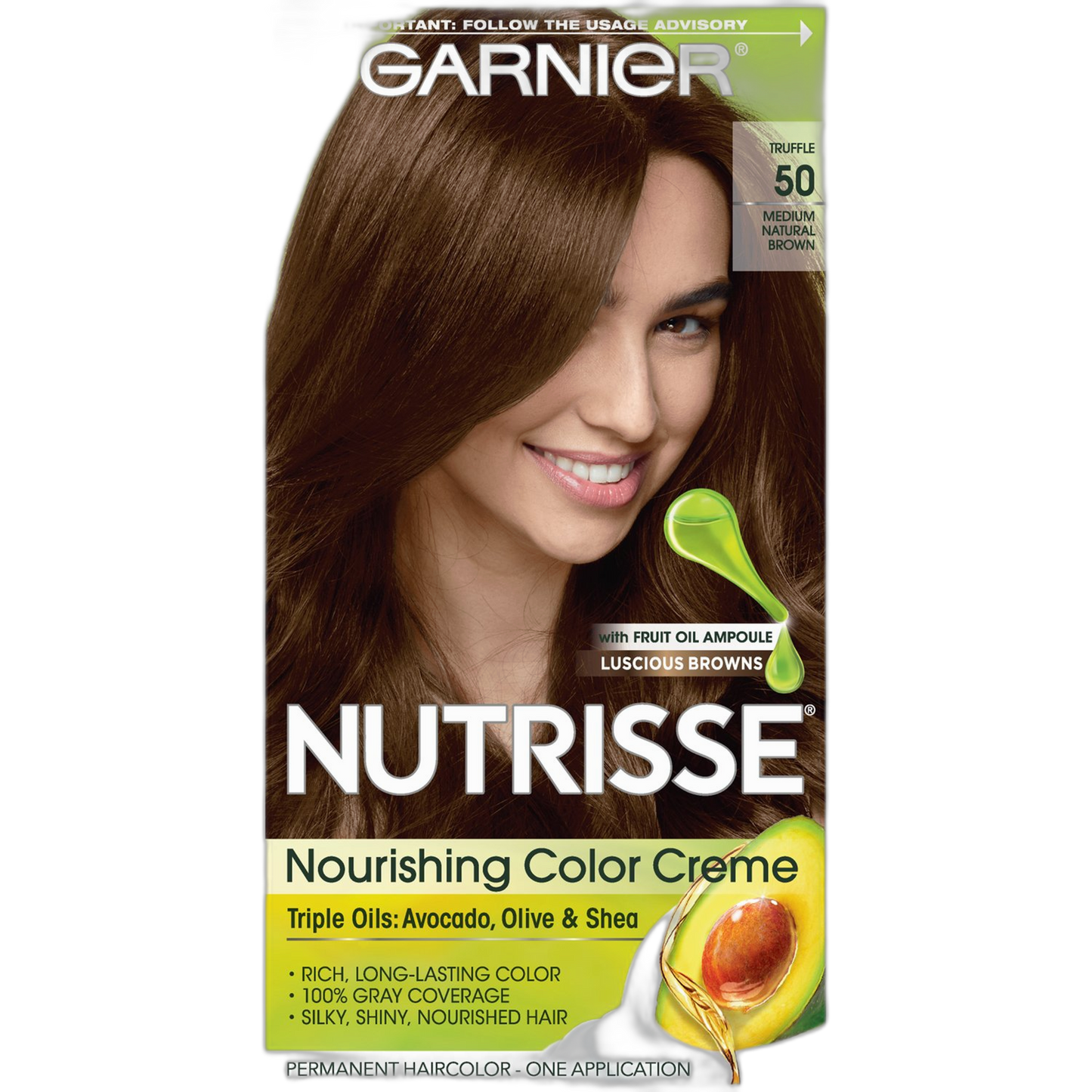 Garnier Nutrisse Nourishing Hair Color Creme, 50 Medium Natural Brown (Truffle) (Packaging May Vary)