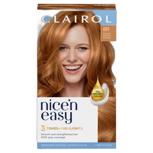 Clairol Nice'n Easy Permanent Hair Dye, 8R Medium Reddish Blonde Hair Color, Pack of 1
