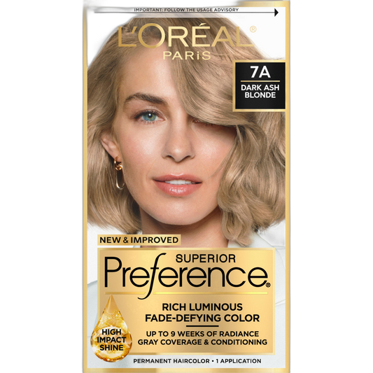 L'Oreal Paris Superior Preference Fade-Defying + Shine Permanent Hair Color, 7A Dark Ash Blonde, Pack of 1, Hair Dye