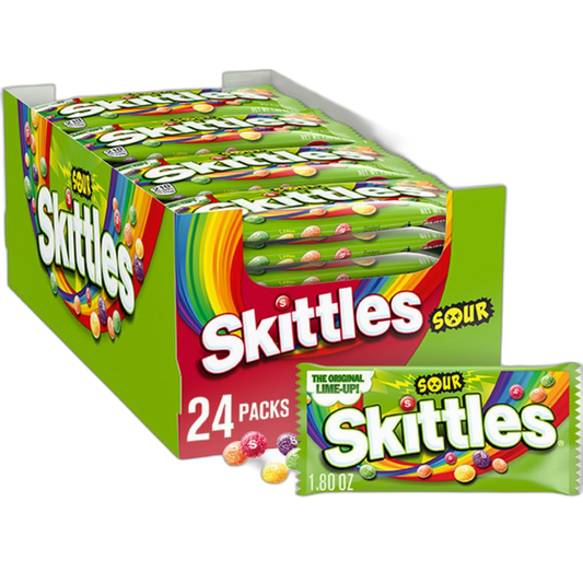 SKITTLES Sours Individually Wrapped Full Size Chewy Candy Packs, 24 Ct Bulk Box