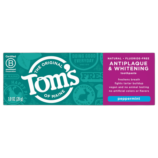 Tom's of Maine Fluoride-Free Antiplaque & Whitening Toothpaste, Travel Size, Peppermint, 1 oz. 12-Pack