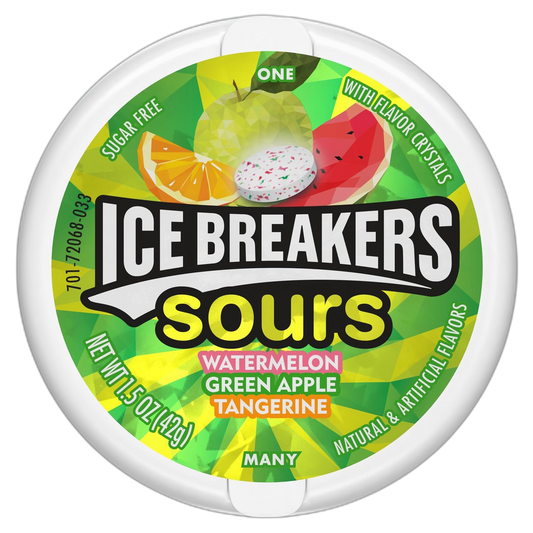 ICE BREAKERS Sours Assorted Fruit Flavored Sugar Free Mints Tin, 1.5 oz