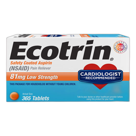 Ecotrin Low Strength Safety Coated Aspirin | NSAID | 81mg | 365 Tablets