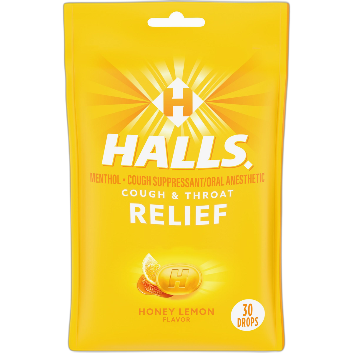 HALLS Relief Honey Lemon Cough Drops, 30 Drops