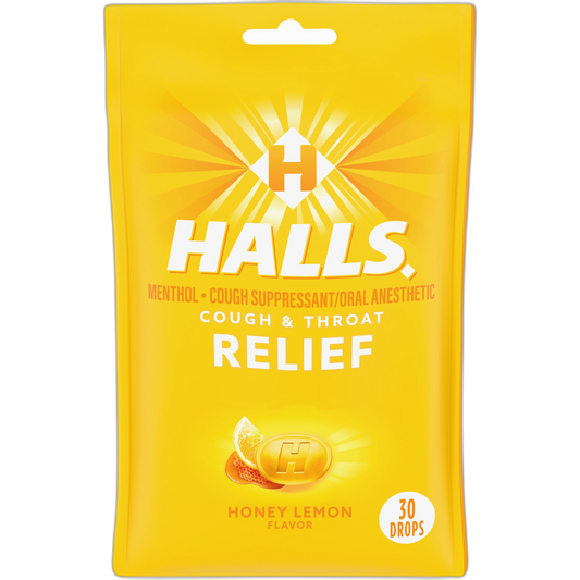 HALLS Relief Honey Lemon Cough Drops, 30 Drops