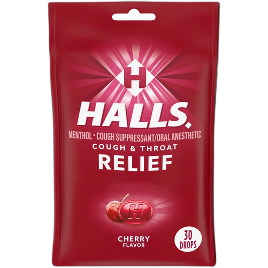 HALLS Relief Cherry Cough Drops, 30 Drops