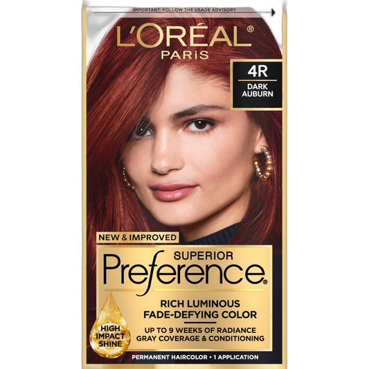 L'Oreal Paris Superior Preference Fade-Defying + Shine Permanent Hair Color, 4R Dark Auburn, Pack of 1, Hair Dye