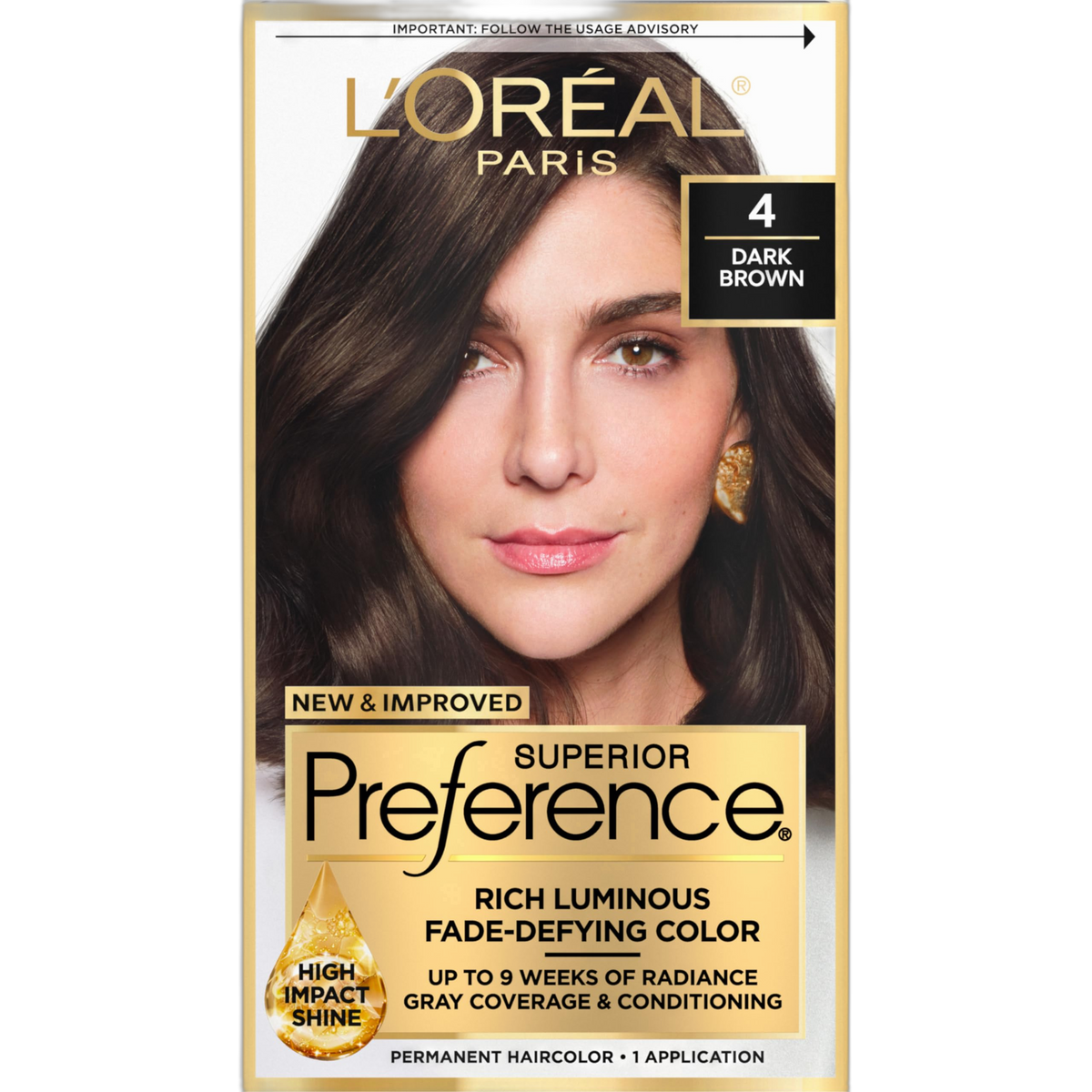 L'Oreal Paris Superior Preference Fade-Defying + Shine Permanent Hair Color, 4 Dark Brown, Pack of 1, Hair Dye