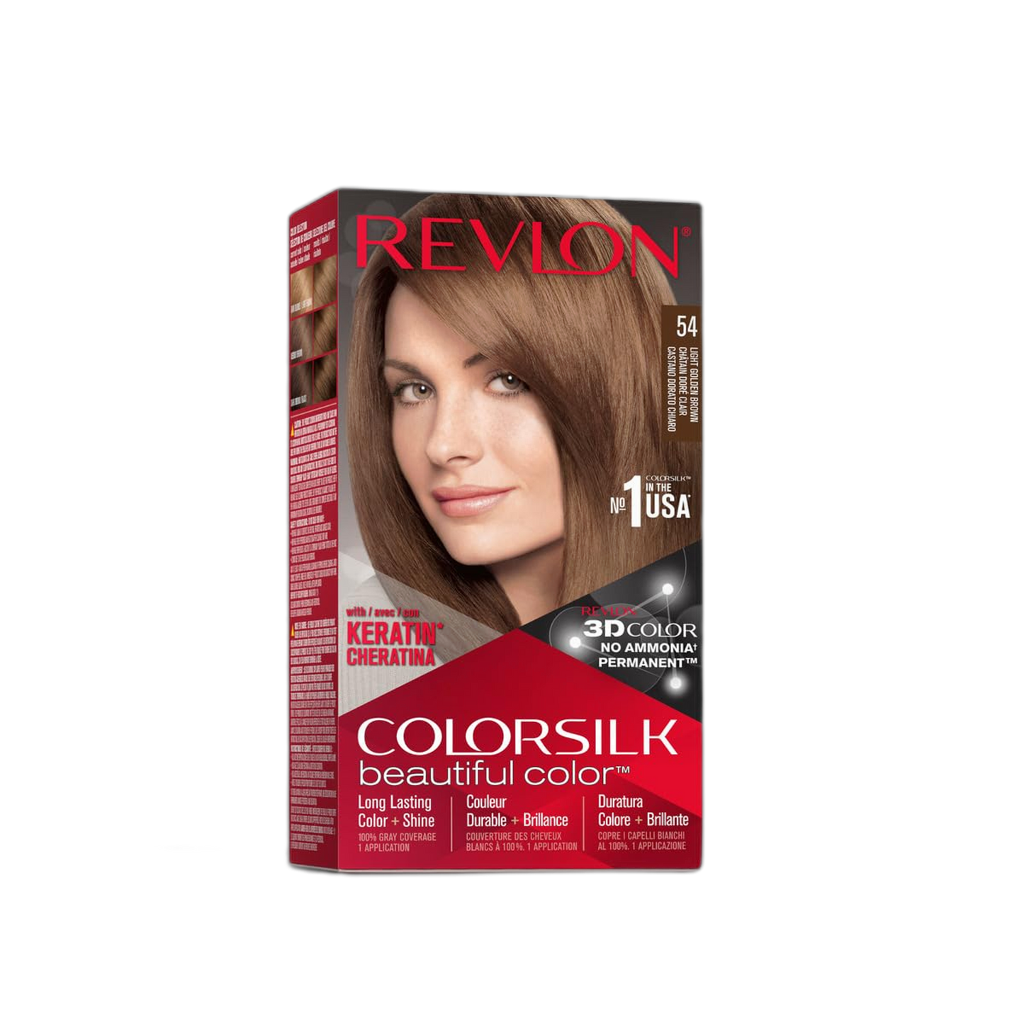 Revlon Permanent Hair Color, Permanent Hair Dye, Colorsilk with 100% Gray Coverage, Ammonia-Free, Keratin and Amino Acids, 54 Light Golden Brown, 4.4 Oz (Pack of 1)