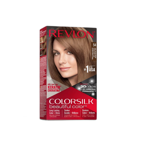 Revlon Permanent Hair Color, Permanent Hair Dye, Colorsilk with 100% Gray Coverage, Ammonia-Free, Keratin and Amino Acids, 54 Light Golden Brown, 4.4 Oz (Pack of 1)