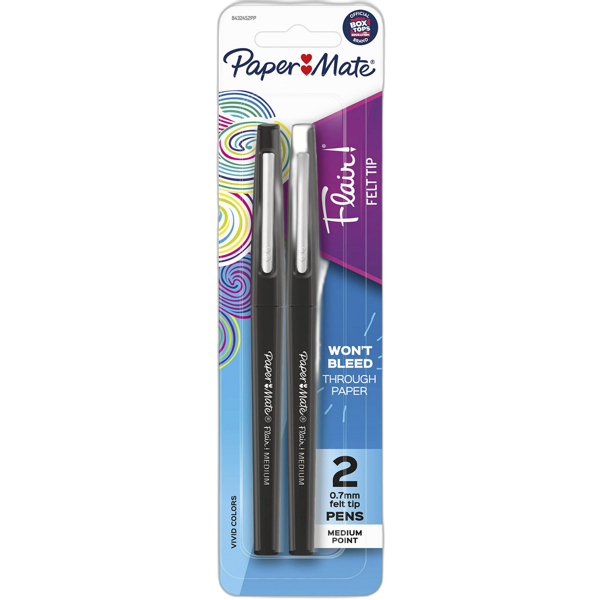 Paper Mate Flair Felt Tip Pens, Medium Point (0.7mm), Black, 2 Count (Pack of 1)
