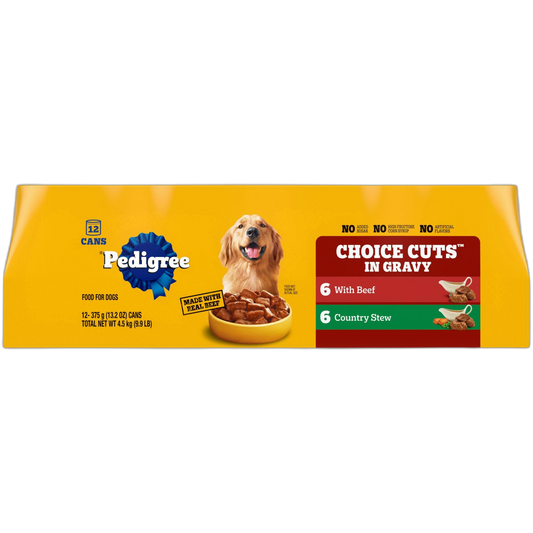 Pedigree Choice Cuts in Gravy Adult Canned Soft Wet Dog Food, Beef & Country Stew, 13.2 oz. Cans (12 Count, Pack of 1)