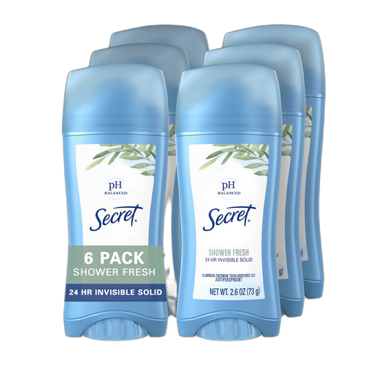 Secret Antiperspirant Deodorant Women, Shower Fresh Scent, Invisible Solid 2.6 Oz (Pack of 6)