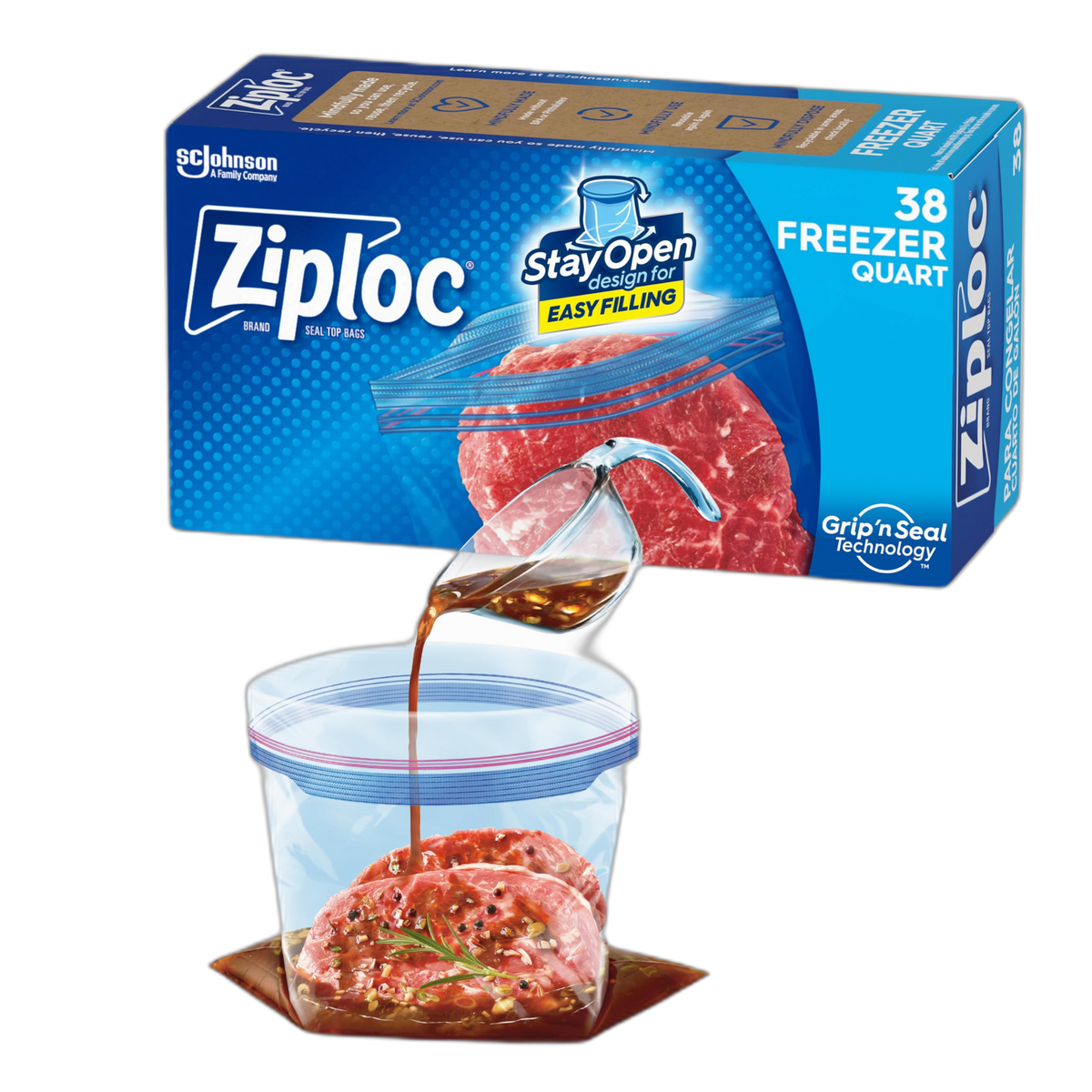 Ziploc Quart Food Storage Freezer Bags, New Stay Open Design with Stand-Up Bottom, Easy to Fill, 38 Count