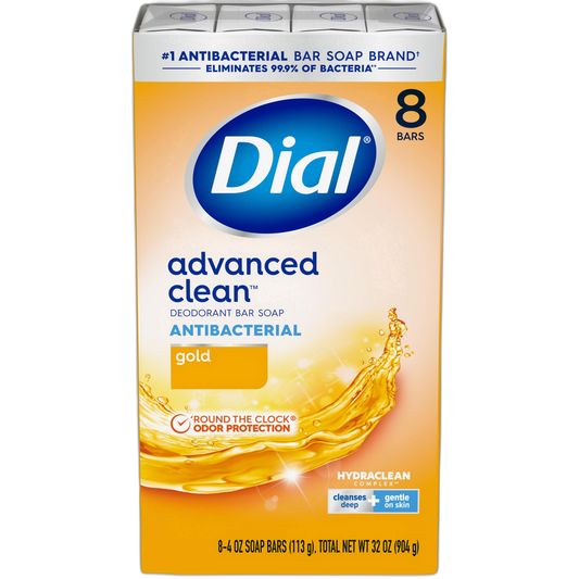 Dial Antibacterial Bar Soap, Gold, 32 Bars, 8 Count (Pack of 4)