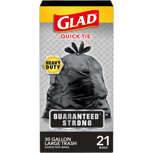 Glad Large 30 Gallon Trash Bags, Unscented Heavy Duty Garbage Bags, Forceflex with Drawstring, 25 Count (Packaging May Vary)
