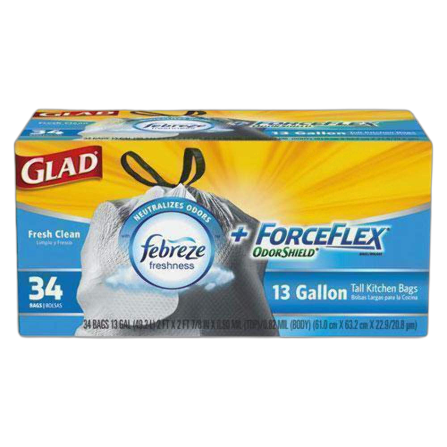 Glad Trash Bags, Tall Kitchen Garbage Bags, 13 Gal, 34 Count