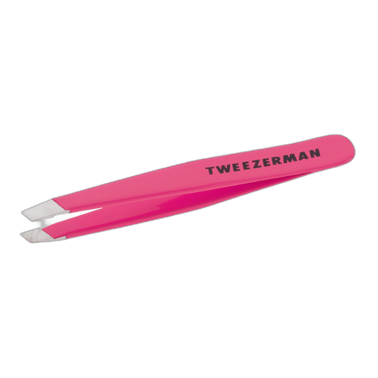 Tweezerman Mini Slant Tweezer - Tweezers for Eyebrows, Travel Tweezers for Eyebrows, Facial Hair, Ingrown Hair (Neon Pink)