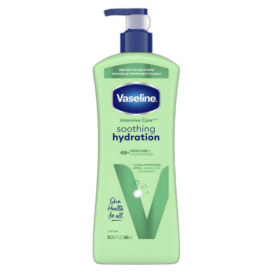 Vaseline Intensive Care Body Lotion Soothing Hydration for Dry Skin with Ultra-Hydrating Lipids + 1% Aloe Vera Extract to Refresh Dehydrated Skin 20.3 oz