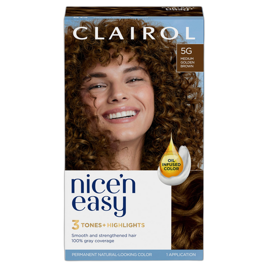 Clairol Nice'n Easy Permanent Hair Dye, 5G Medium Golden Brown Hair Color, Pack of 1