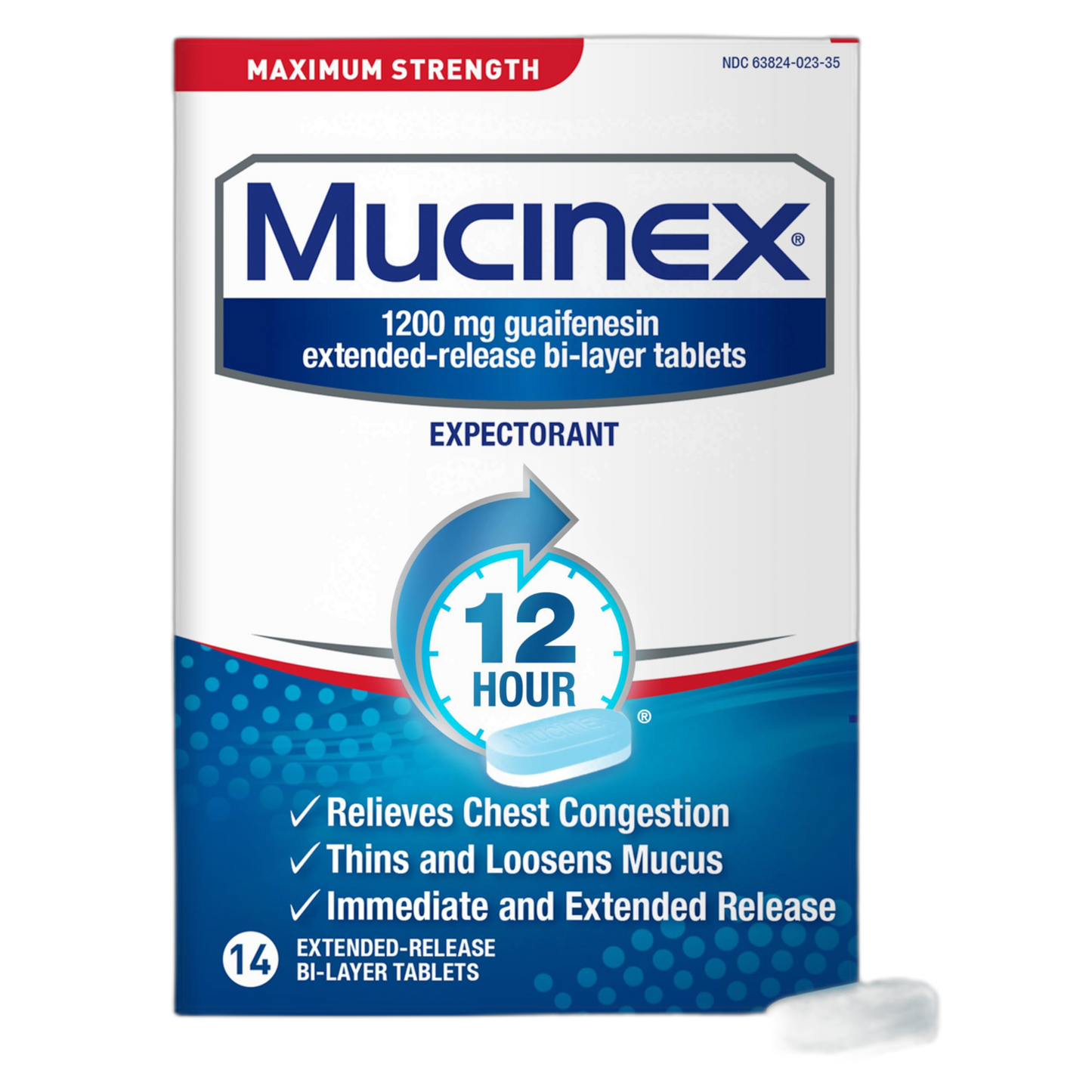 Mucinex Chest Congestion, Maximum Strength 12 Hour Extended Release Tablets, 14ct, 1200 mg Guaifenesin with Extended Relief of Chest Congestion Caused by Excess Mucus, Thins and loosens Mucus