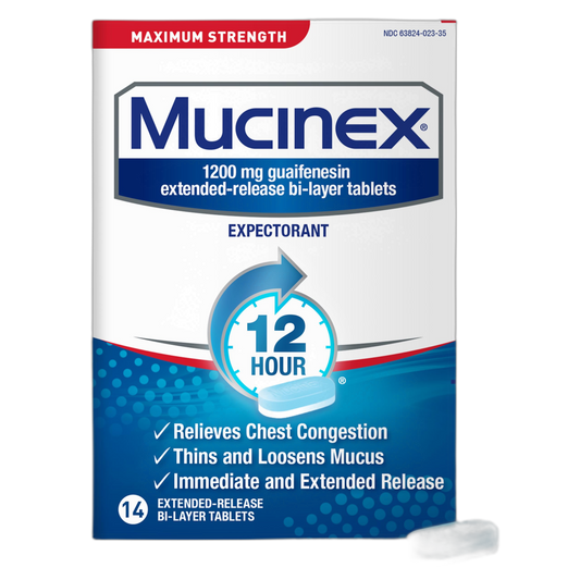 Mucinex Chest Congestion, Maximum Strength 12 Hour Extended Release Tablets, 14ct, 1200 mg Guaifenesin with Extended Relief of Chest Congestion Caused by Excess Mucus, Thins and loosens Mucus
