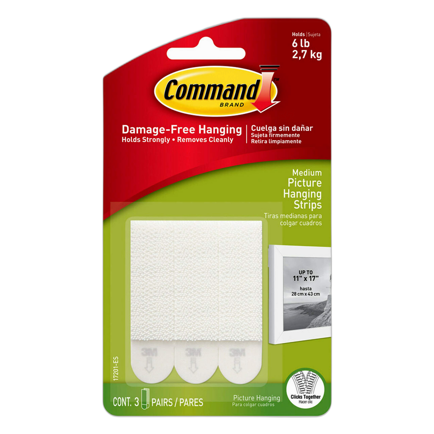 Command Picture Hanging Strips, Medium, White, 3-Pairs (17201-ES)