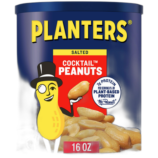 PLANTERS Salted Cocktail Peanuts, Plant-Based Protein, Bold & Savory Party Snacks, Peanut Snack, 16 Oz Jar (Pack of 1)