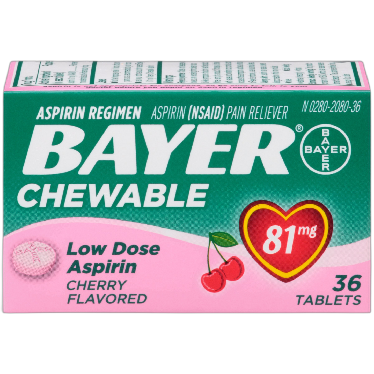 Bayer Children's Chewable, Children's Aspirin Pain Reliever, Cherry, 36 ct
