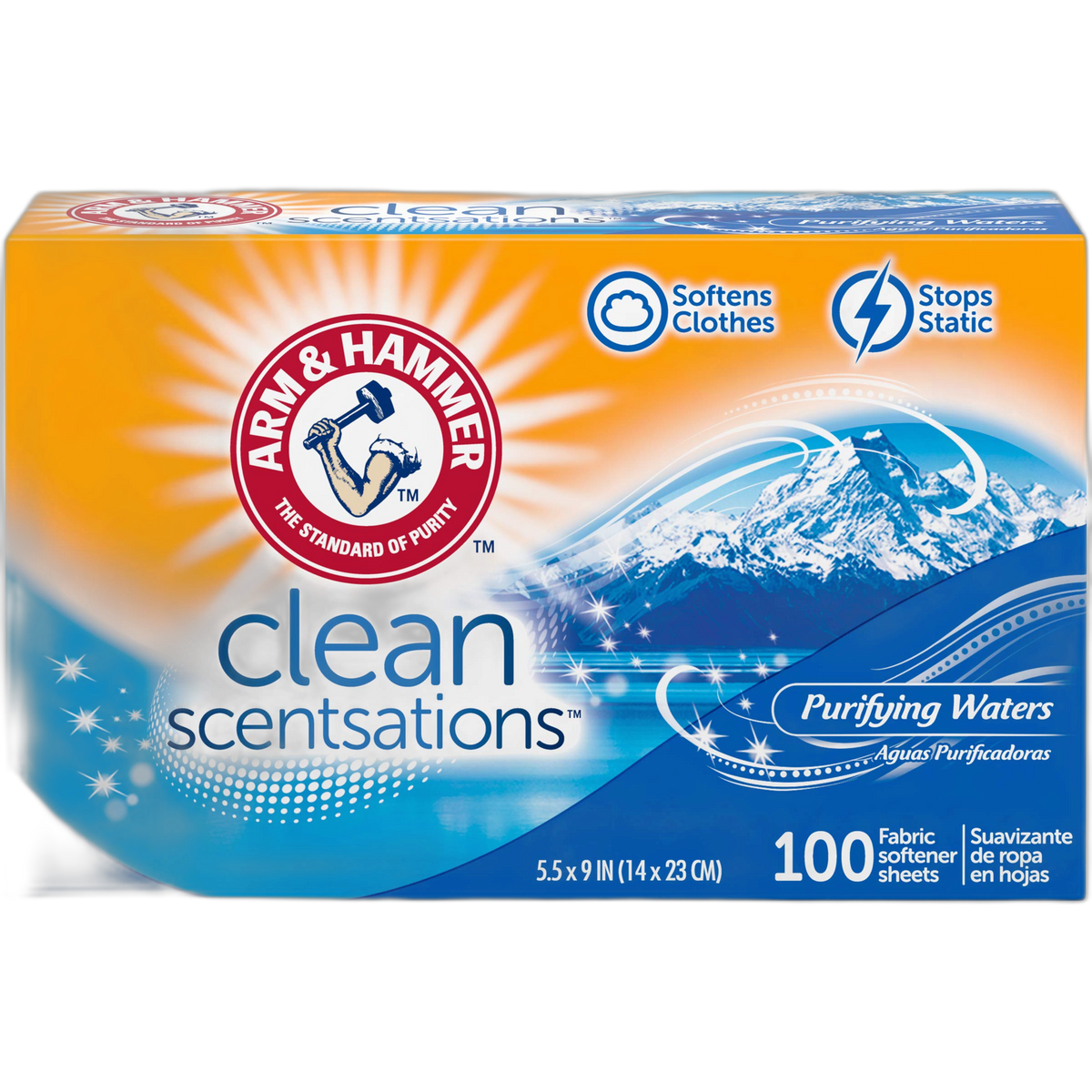 Arm & Hammer Fabric Softener Sheets, 100 sheets, Purifying Waters