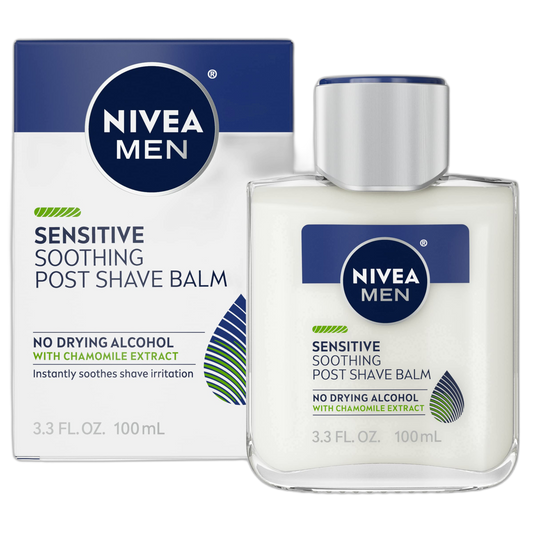 NIVEA MEN Sensitive Soothing Post Shave Balm with Vitamin E, Pro-Vitamin B5 and Chamomile Extract, Alcohol Free After Shave Balm for Men, 3.3 Fl Oz Bottle