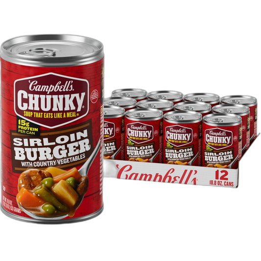 Campbell’s Chunky Soup, Sirloin Burger With Country Vegetable Beef Soup, 18.8 oz Can (Case of 12)