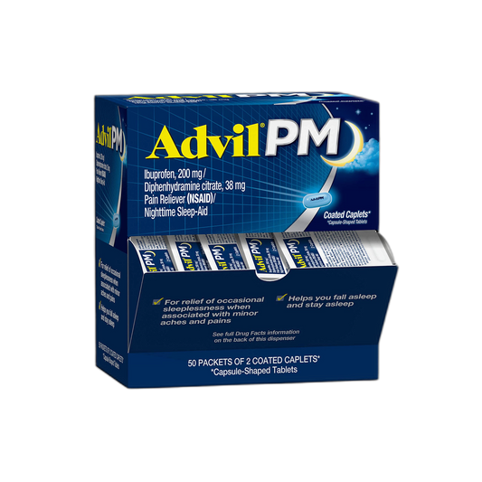 Advil PM Pain Reliever and Nighttime Sleep Aid, Pain Medicine with Ibuprofen for Pain Relief and Diphenhydramine Citrate for a Sleep Aid - 50x2 Coated Caplets