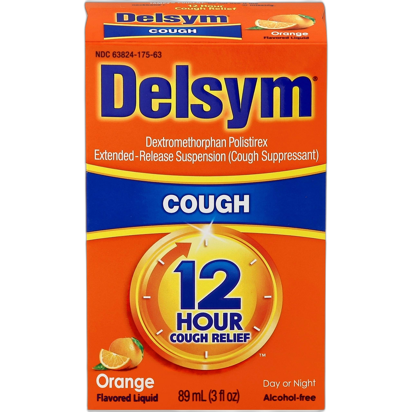 Delsym 12 Hour Cough Relief Liquid- Day Or Night, Orange Flavor Cough Medicine with Dextromethorphan Helps Quiet Cough by Suppressing Cough Reflex, 3 oz