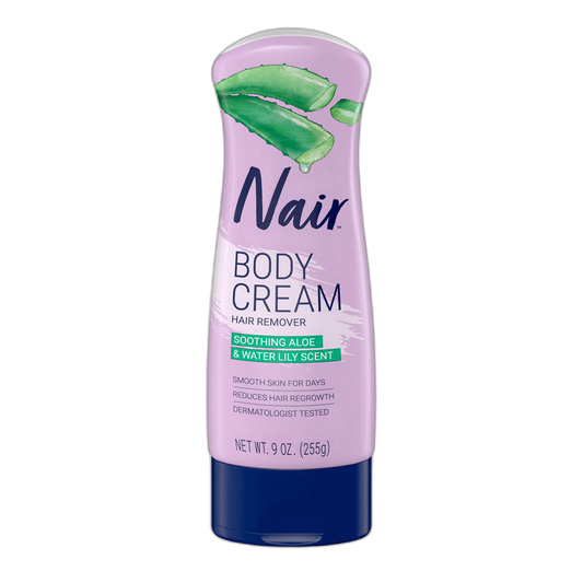Nair Hair Removal Body Cream With Aloe and Water Lily, Leg and Body Hair Remover, 9 Oz Bottle