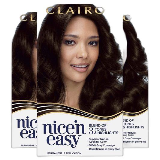 Clairol Nice'n Easy Permanent Hair Dye, 3 Brown Black Hair Color, 3 Count