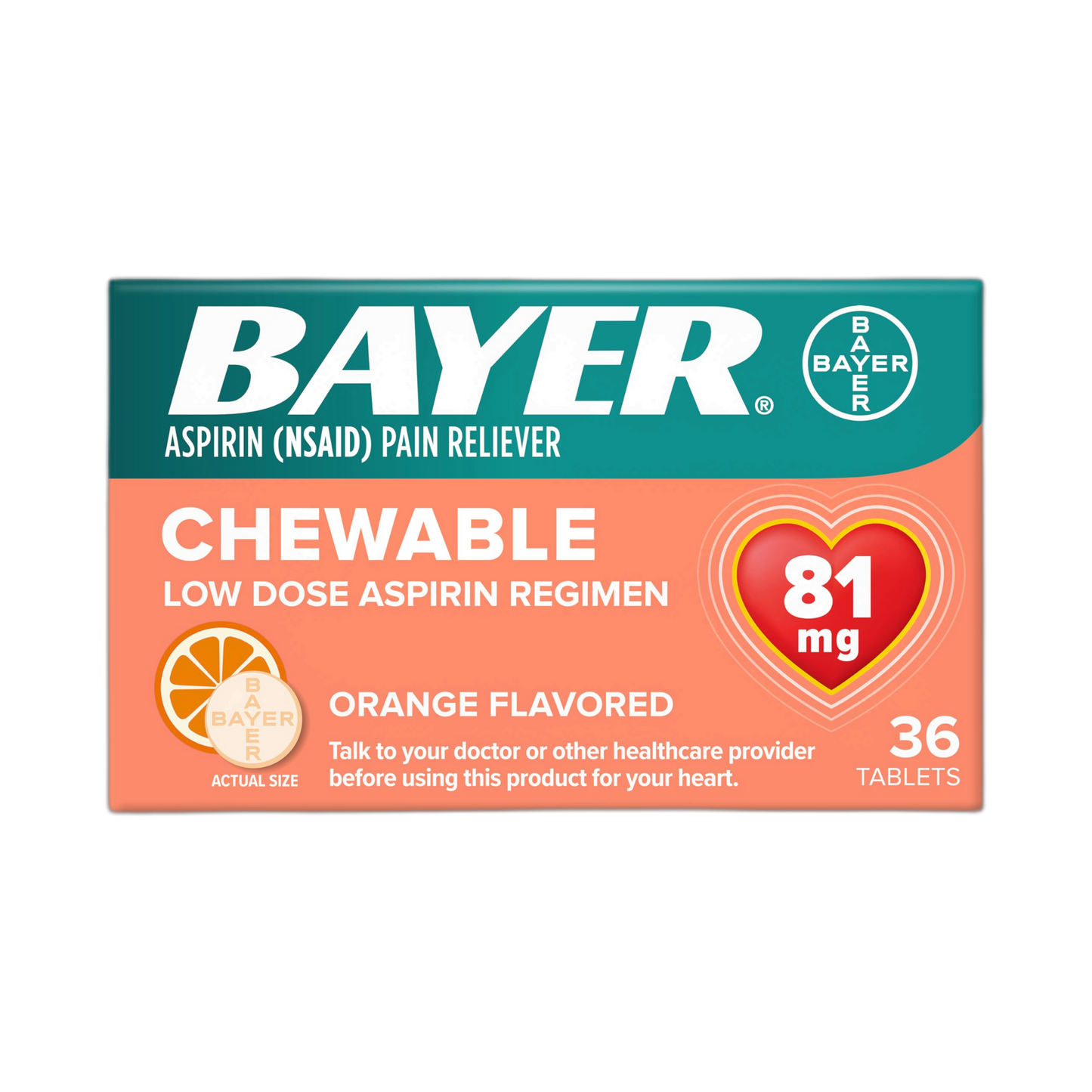 Bayer Chewable Low Dose Aspirin Orange - Value Pack, 36-Count Chewable Tablets (Pack of 9)