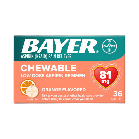 Bayer Chewable Low Dose Aspirin Orange - Value Pack, 36-Count Chewable Tablets (Pack of 9)