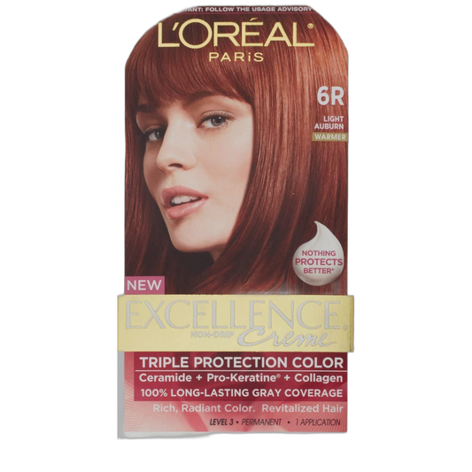 L'Oreal Paris Excellence Creme Triple Protection Hair Color, Light Auburn (Warmer) [6R] 1 ea (Pack of 3)
