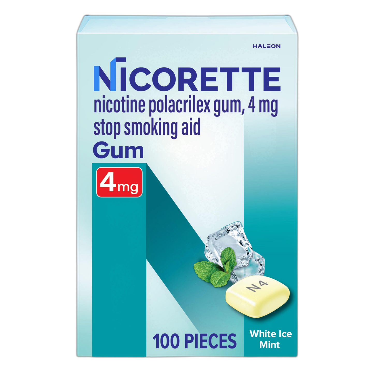 Nicorette 4 mg Nicotine Gum to Help Quit Smoking - White Ice Mint Flavored Stop Smoking Aid, 100 Count
